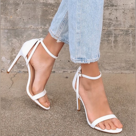Lulus Shoes - Lulus Womens 7.5 Strappy Heels Sila White Crocodile-Embossed Ankle White